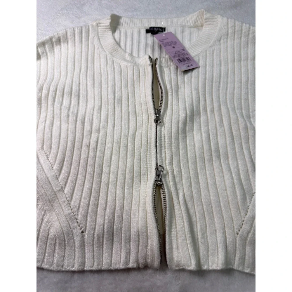 Wild Fable Women Cream Ribbed‎ Cropped Zipper Sweater Size M
